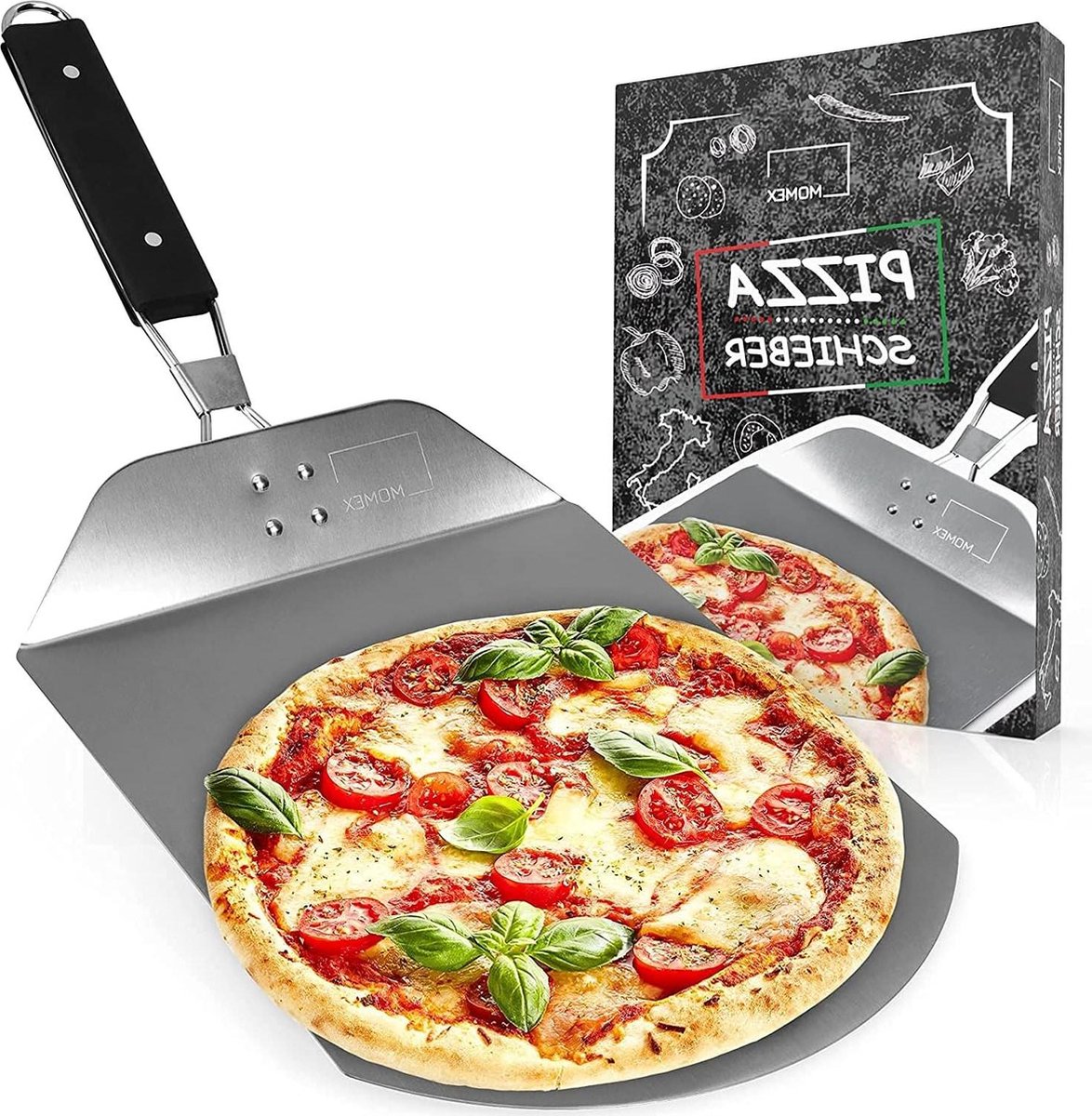 Roestvrijstalen pizzaschep voor oven en grill met inklapbare handgreep