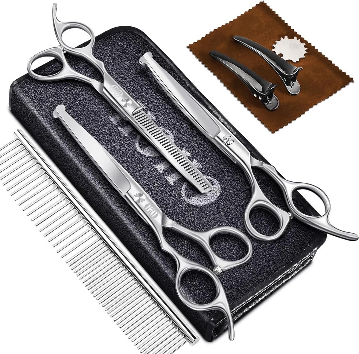 Professionele 7.5 Inch Roestvrij Staal Honden Schaar - Ronde Veiligheidspunt - Trimmen Schaar met Gebogen Schaar - Voor DIY Home Salon - Zilver