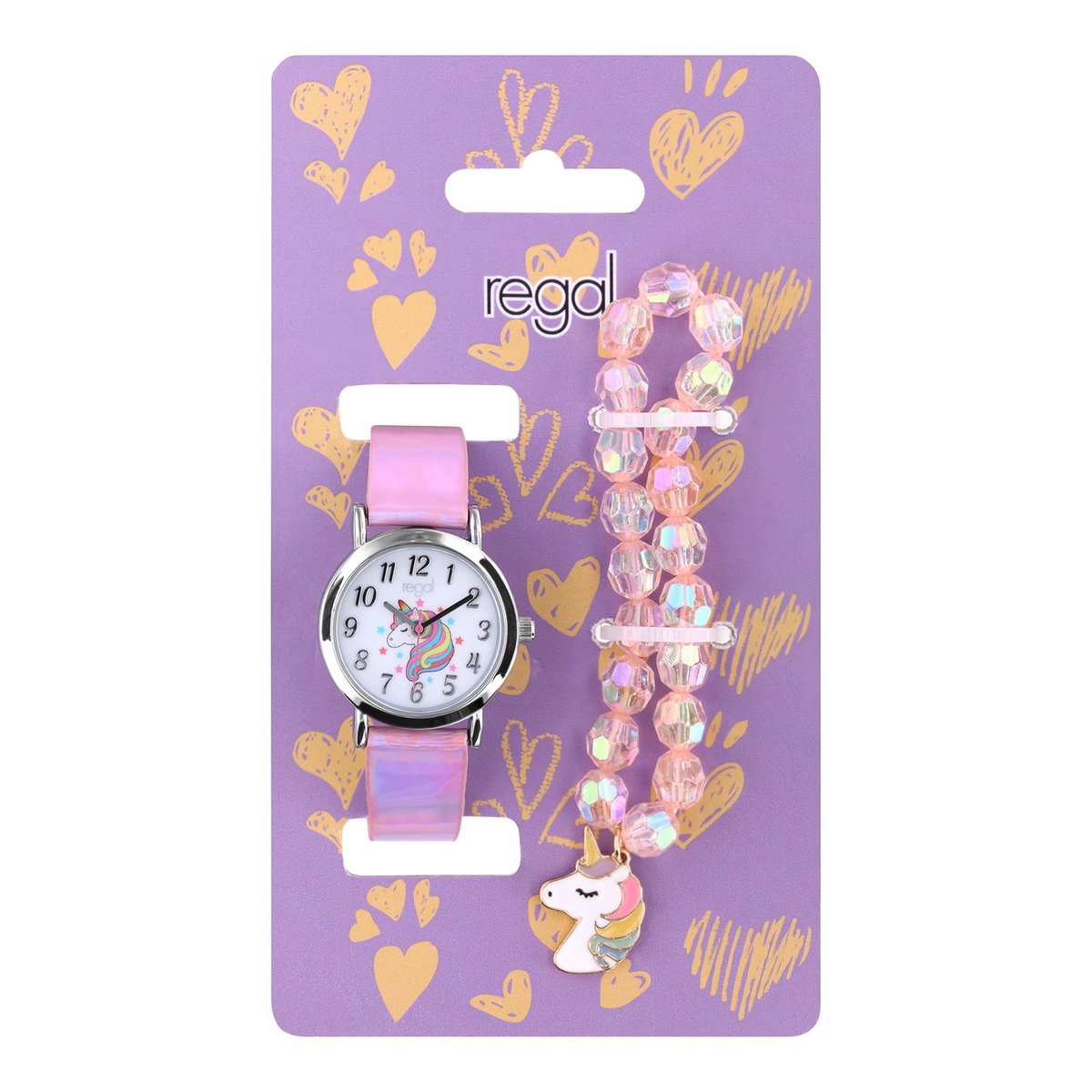 Lucardi Kinder Regal kinder horloge unicorn set - Horloge - Kunststof - Multi - 22 mm