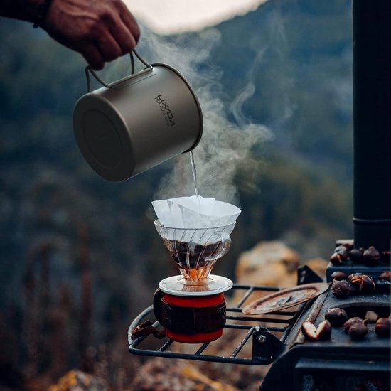 Draagbare camping waterbeker mok met opvouwbaar handvat - Titanium - 750ml — afbeelding 3