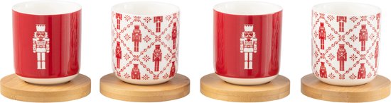 J-Line tasse + sous-tasse Casse-Noisette - bambou/céramique - rouge - boîte de 4
