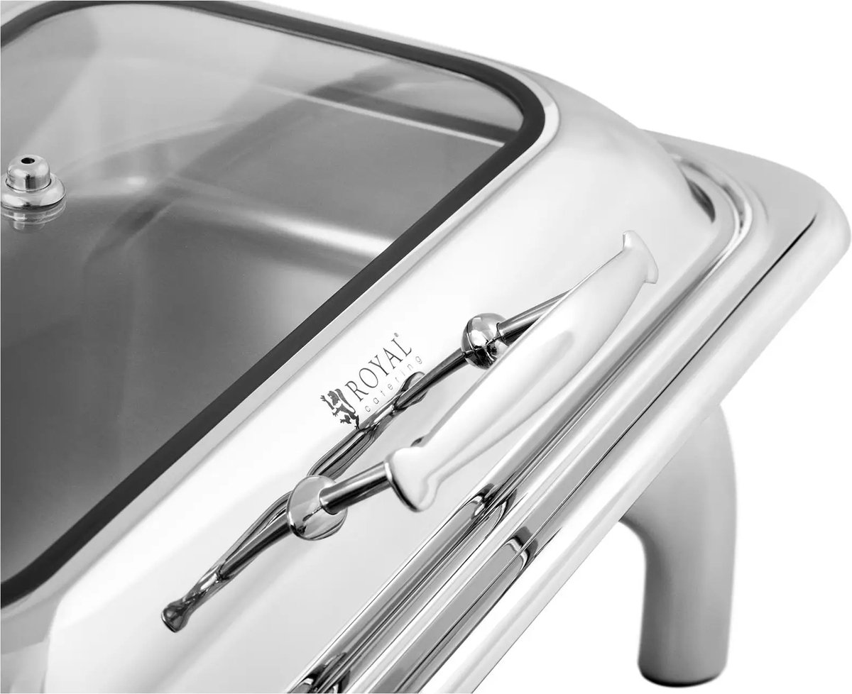 Chafing Dish Royal Catering GN 1/1 – Bain-marie Inox 8,5 L, Fond Plat, Avec Hublot