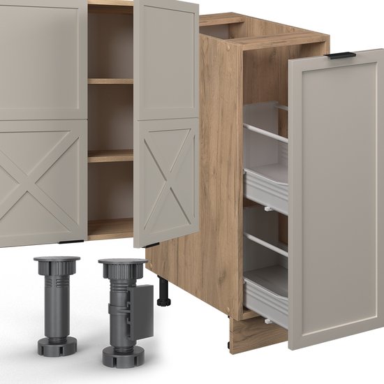 Cuisine complète Vicco Fame- Line – 280 cm, coloris WB Grijs anthracite/beige/chêne doré