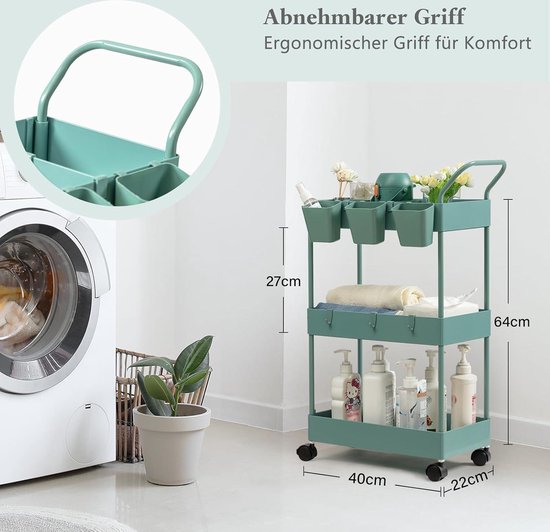 Smal Kunststof Opbergrek met Wieltjes - Voor Keuken & Badkamer