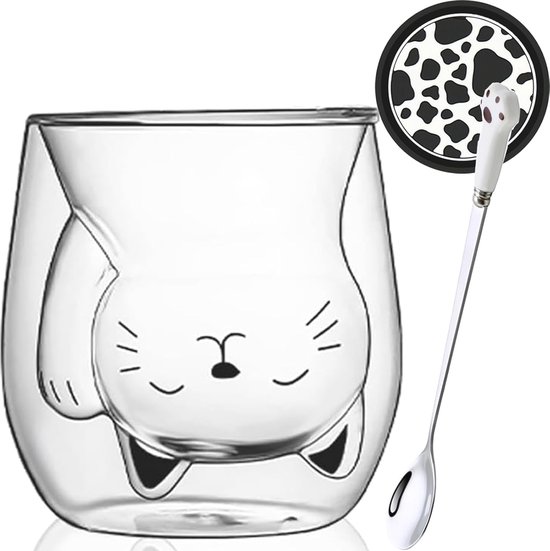 Arawat 2 Set Katten Mok Glas Dubbele Muur Glazen Kat Met