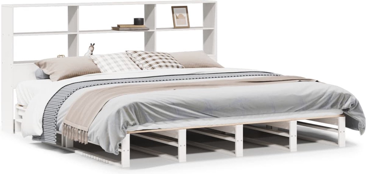vidaXL - Bed - met - boekenkast - zonder - matras - massief - hout - wit - 180x200 - cm