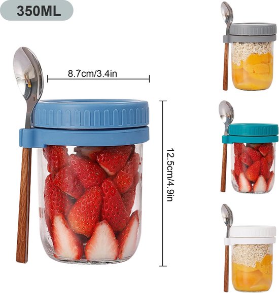 Eiflayn Lot De 2 Pots Overnight Oats 800 Ml – Double Couche Anti-Fuite Avec Cuillère, Idéal Pour Petit-Déj Au Bureau Ou Voyage
