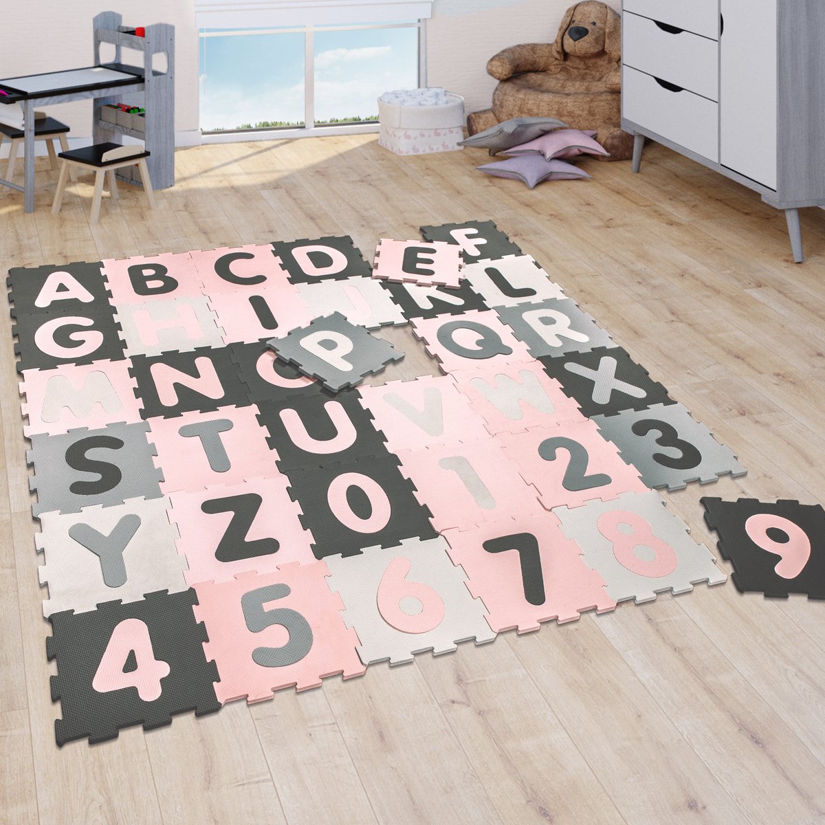 Vloerkleed Kinderkamer Grijs 3D-Motief Alpaka-Design Pastelkleuren Zacht Robuust, Maat:160x230 cm - Vloerkleed kinderkamer