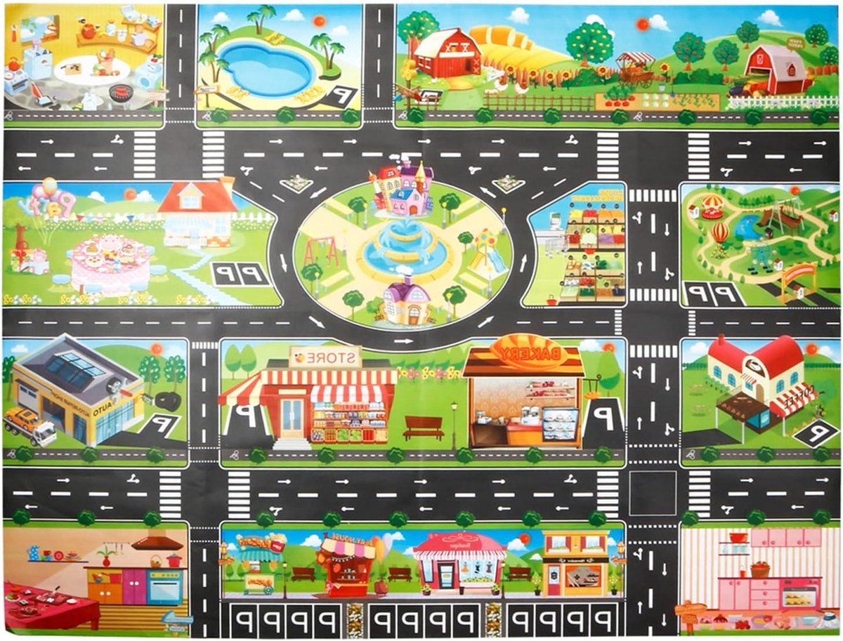Speelmat 100-130cm Waterdichte PVC Speelmat voor Kinderen Auto's en Speelgoed