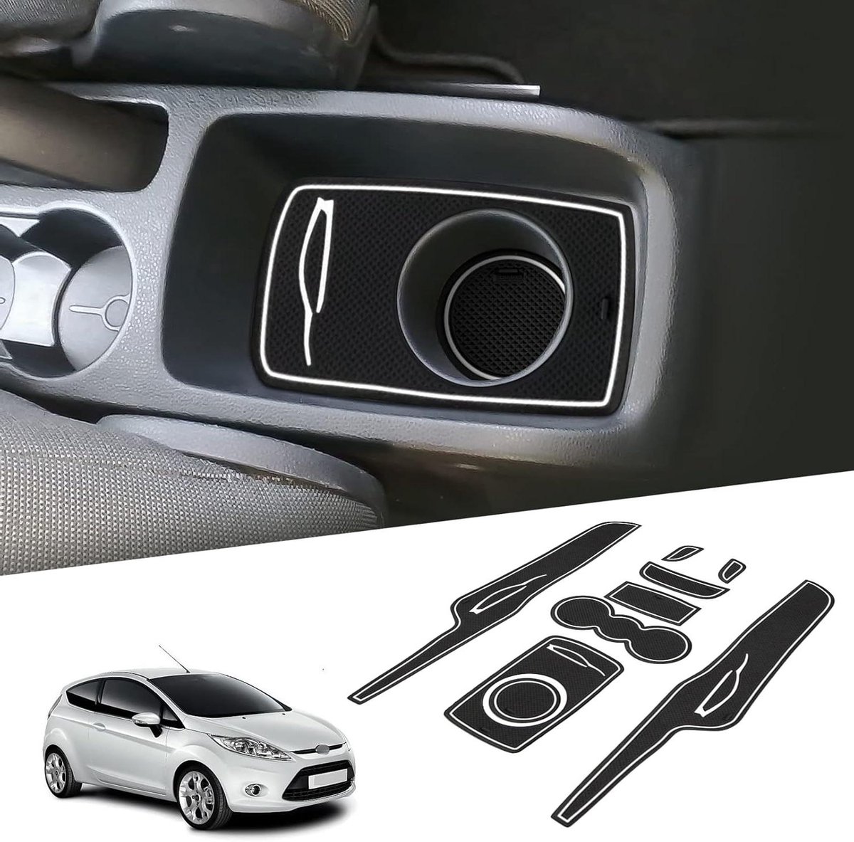 Image of 7 antislipmatten voor middenconsole armleuning - rubberen matten - bekerhouder mat - antislip deurnaad matten - deurgleufmat - 9 stuks - wit