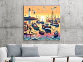 Pixel art haven schilderij | Haven of Creativity: A Pixelated Masterpiece of Artistic Harbor Vibe | Kunst - 100x100 centimeter op Forex | Foto op Forex