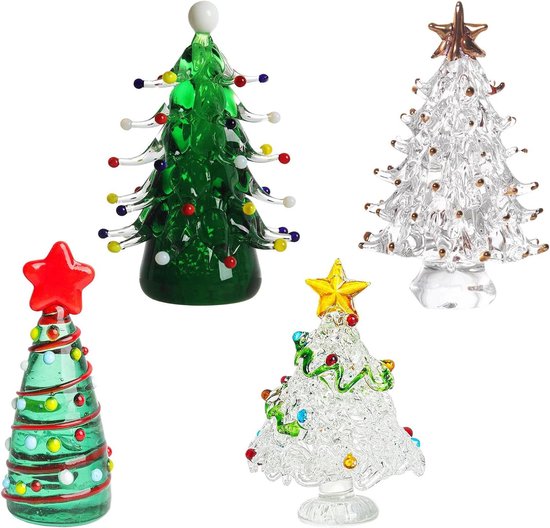 Foto: Kerst glas ornamenten handgemaakte xmas tafel decoratie 4 stks kleine kleur mini kerstboom vakantie thuis kantoor slaapkamer tafelblad decors unieke gift