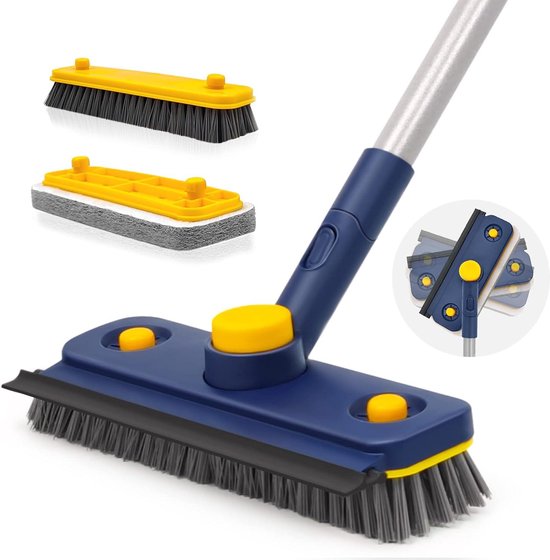 Schrubber met steel, 3-in-1 reinigingsborstel voor de badkamer, 180