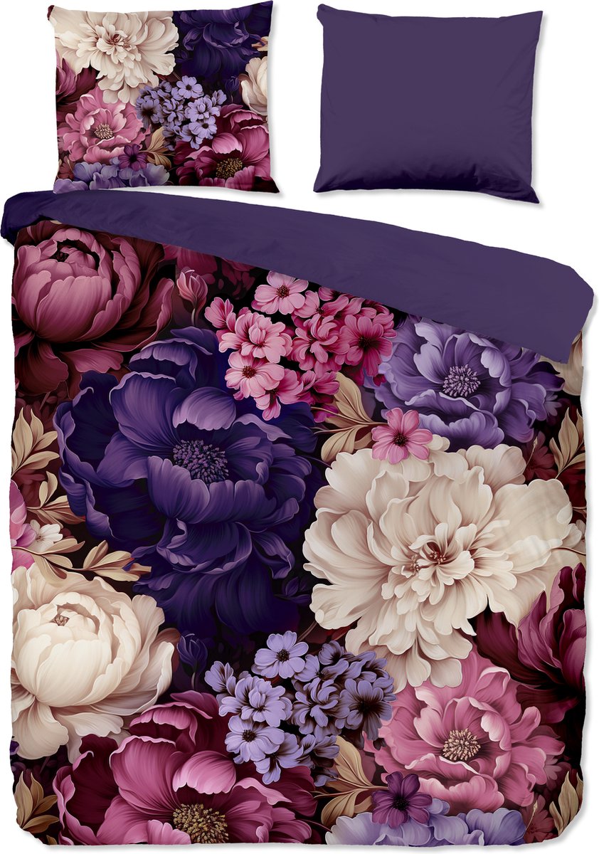 Pure dekbedovertrek bloemen - 2 persoons 200x200/220 cm - Paars - Microvezel