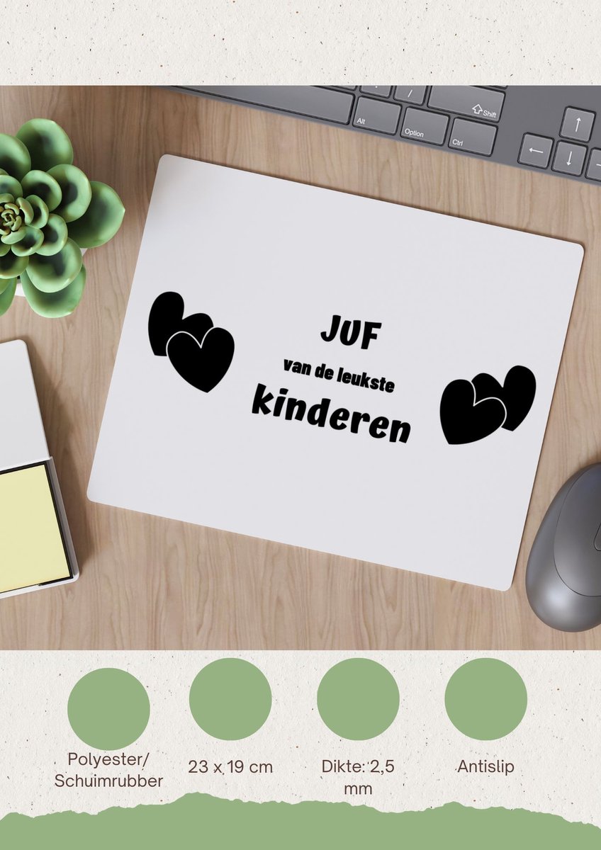 Akyol - juf van de leukste kinderen Muismat - Juf - de leukste juf - verjaardag - cadeautje voor jufvrouw - kado - geschenk - 23 bij 19 cm