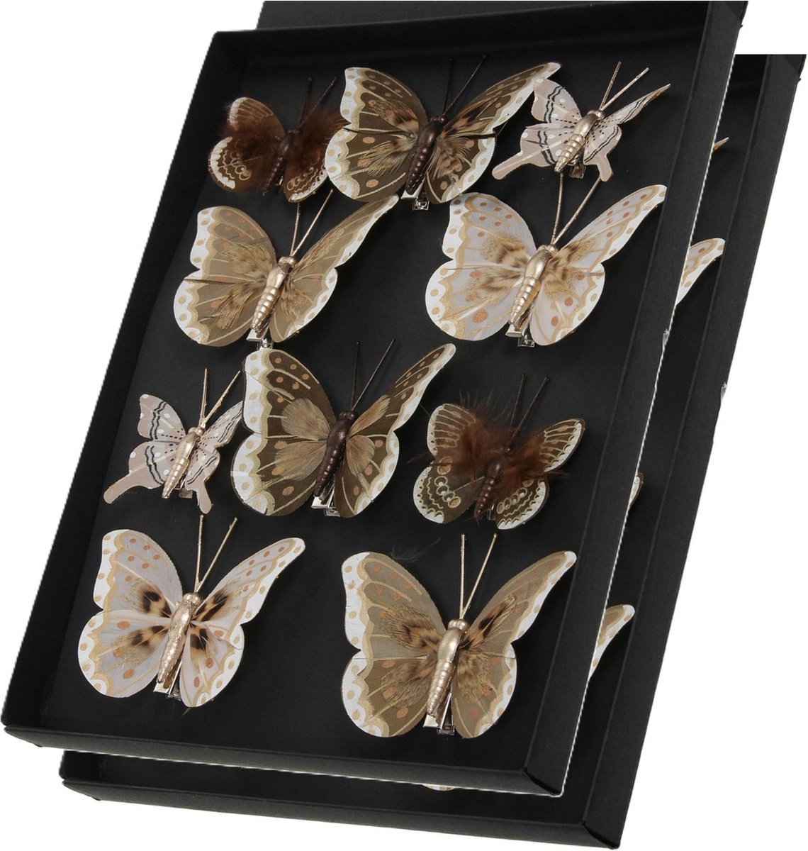 Othmar Decorations Decoratie vlinders op clip - 10x- creme/bruin- 5-8 cm - kunststof
