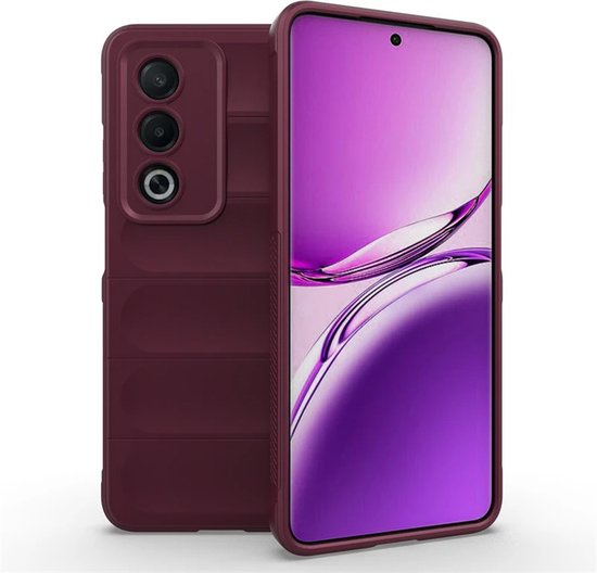 Paars telefoonhoesje met horizontale ribbels en een drievoudige cameralensuitsparing.