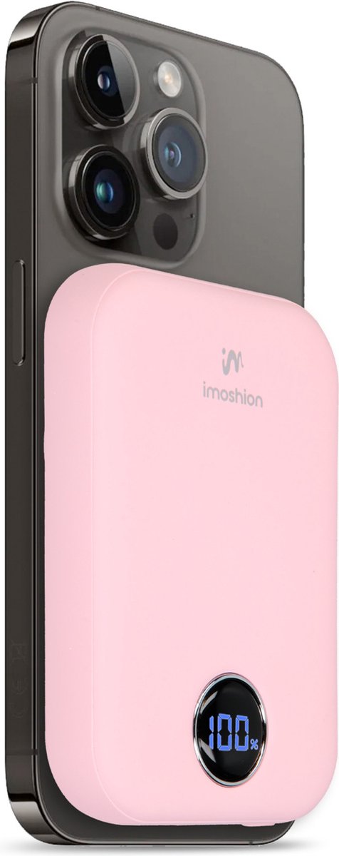 imoshion Powerbank 10000 mAh - Geschikt voor MagSafe - Snellader 22.5W - LED indicator - USB C & USB A - Draadloze Powerbank Geschikt voor o.a. Apple iPhone 17 (Pro / Pro Max) en Air - Roze - imoshion - €39,99