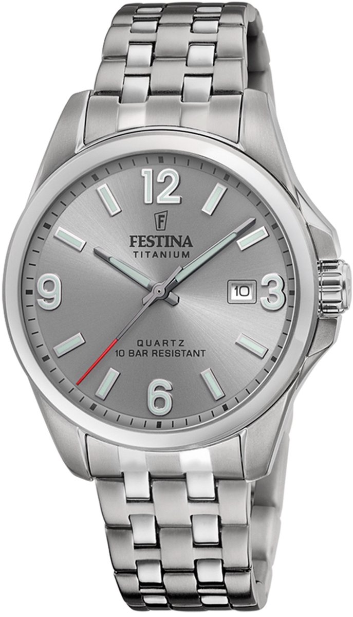 Festina F20696-2 Heren Horloge - Mineraalglas - Titanium-Staal - Zilverkleurig - Ø 41 mm - Quartz - Vouw-Vlindersluiting - 10 ATM (zwemmen)