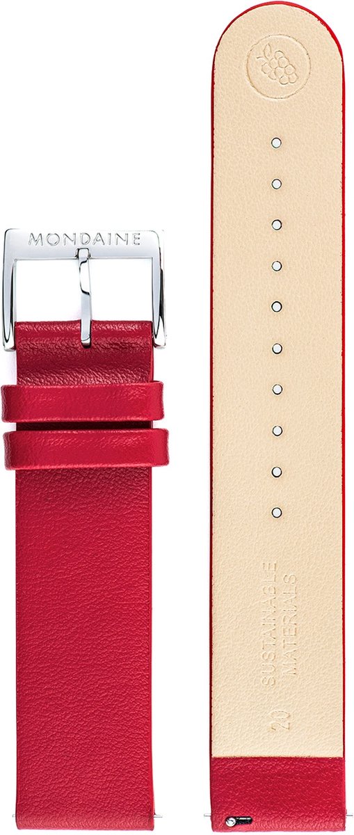 Mondaine BM20024V Horlogeband - Stationsklok - Rood - 12 mm breed - 19 cm lang