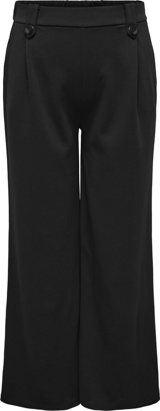 Zwarte wijde broek met knopen aan de tailleband.