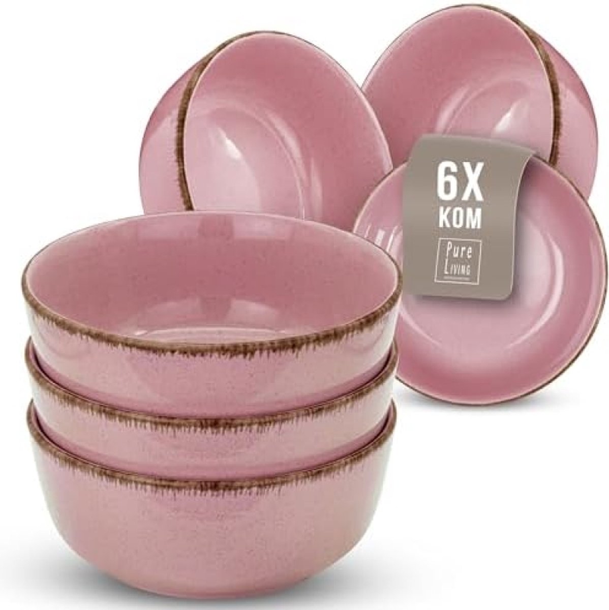 Mueslikommen set van 6 Rustic Aardewerk Moderne mueslikommen set vaatwasmachinebestendig Stijlvolle kleine kommen set in mintgroen Pure Living mueslikom soepkommen en dessertkommen (Roze)
