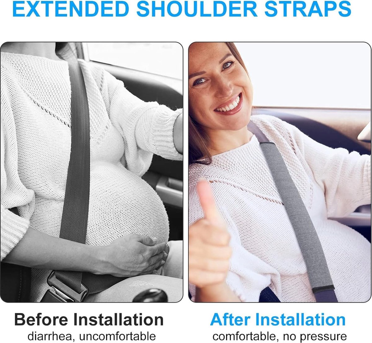 MIKAFEN Autogordelkussen in verpakking van 4 stuks, bekleding voor zitgordel in de auto voor meer comfort op reis, zwart