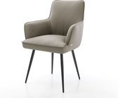 Chaise rembourrée Heira- Flex avec accoudoirs 4 pieds coniques en cuir véritable noir avec noyau à ressorts ensachés