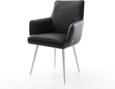 Chaise rembourrée Heira- Flex avec accoudoirs 4 pieds coniques en acier inoxydable cuir véritable noyau à ressorts ensachés noir