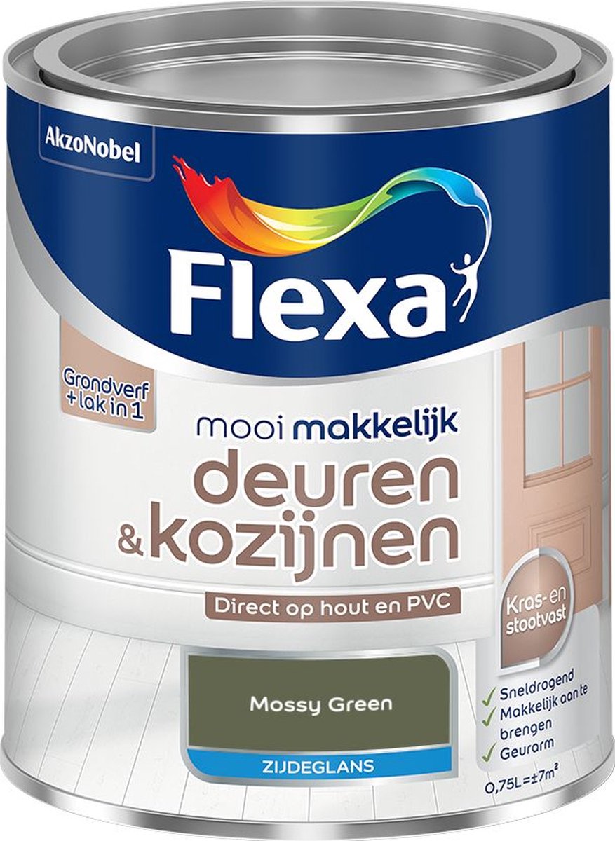 Flexa - Mooi Makkelijk Deuren & Kozijnen Zijdeglans - Mossy Green - Kleur van het jaar 2025 - Mengverf - 0.75 L