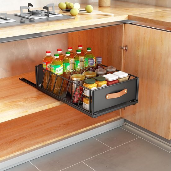 Keukenkast organizer, uittrekbare kast organizer vaste uitschuifbare lade opbergplanken uittrekbare kast organizer - 2 niveaus schuifplanken voor keuken, badkamer, huis - onder de gootsteen geschoven