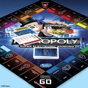 Monopoly Super Elektronisch Bankieren speelbord met meneer Monopoly, een gele auto en een geldautomaat.