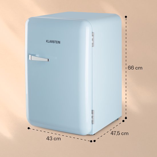 Klarstein Koelkast Audrey Mini retro - volume: 70 Liter - Temperatuur: 0-10 °C - 4 Niveaus - 2 Deurvakken - 3 Schappen - Compressiekoeling - mechanische thermostaat - retro design - Jaren 50 look Blauw - voor Keuken voor Kantoor van Klarstein — afbeelding 4