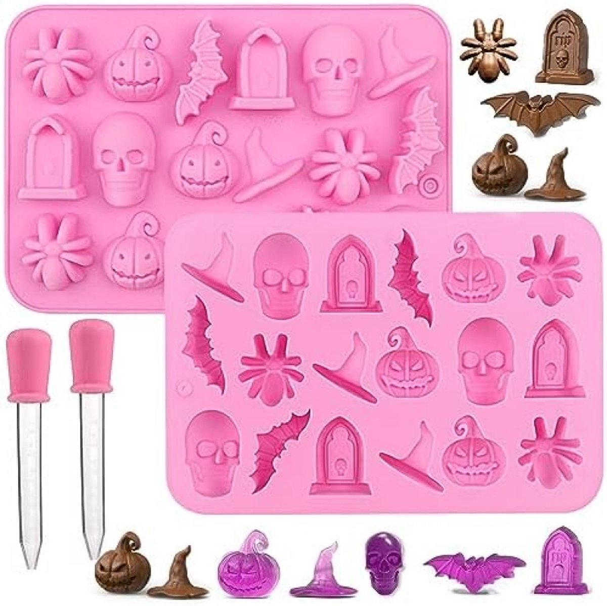 Moules En Silicone Halloween - 2 Pièces (cerveau Et Cœur) Pour Chocolat, Bonbons, Savon, Résistants à La Chaleur