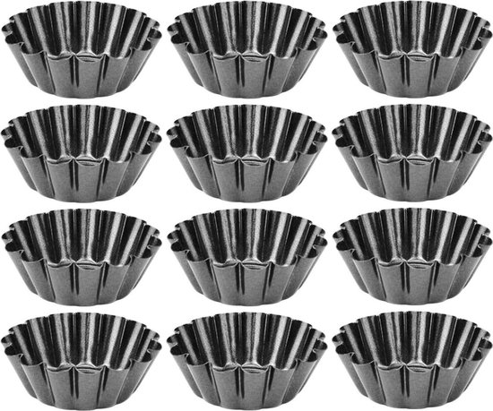 XiYee Bakgereedschap, 12 stuks ei-taartvorm, herbruikbare taartvormen, taartvormen, mini-taartvorm, metaal, cupcake, muffinvorm, anti-aanbak, mini- bakvorm voor pudding, cake