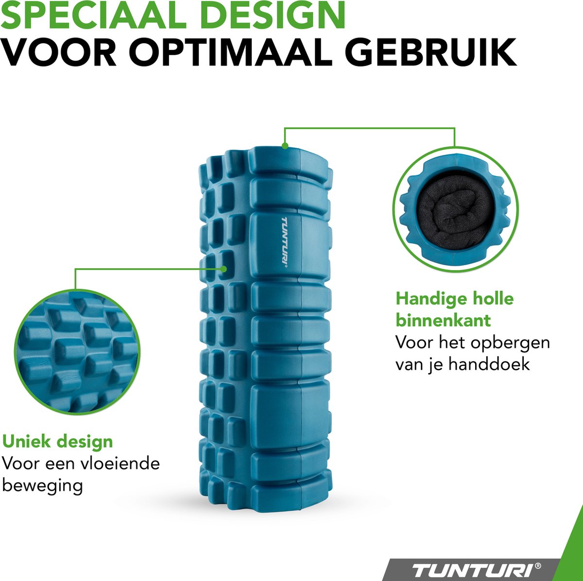 Tunturi Yoga Grid Foam Roller - Massage Roller - Petrol Blauw thumbnail 4