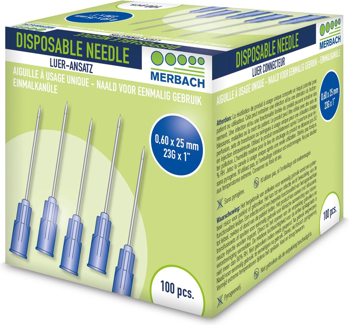 Goedkoopste Merbach Injectienaalden 23 G x 1 - 25mm blauw 100 stuks