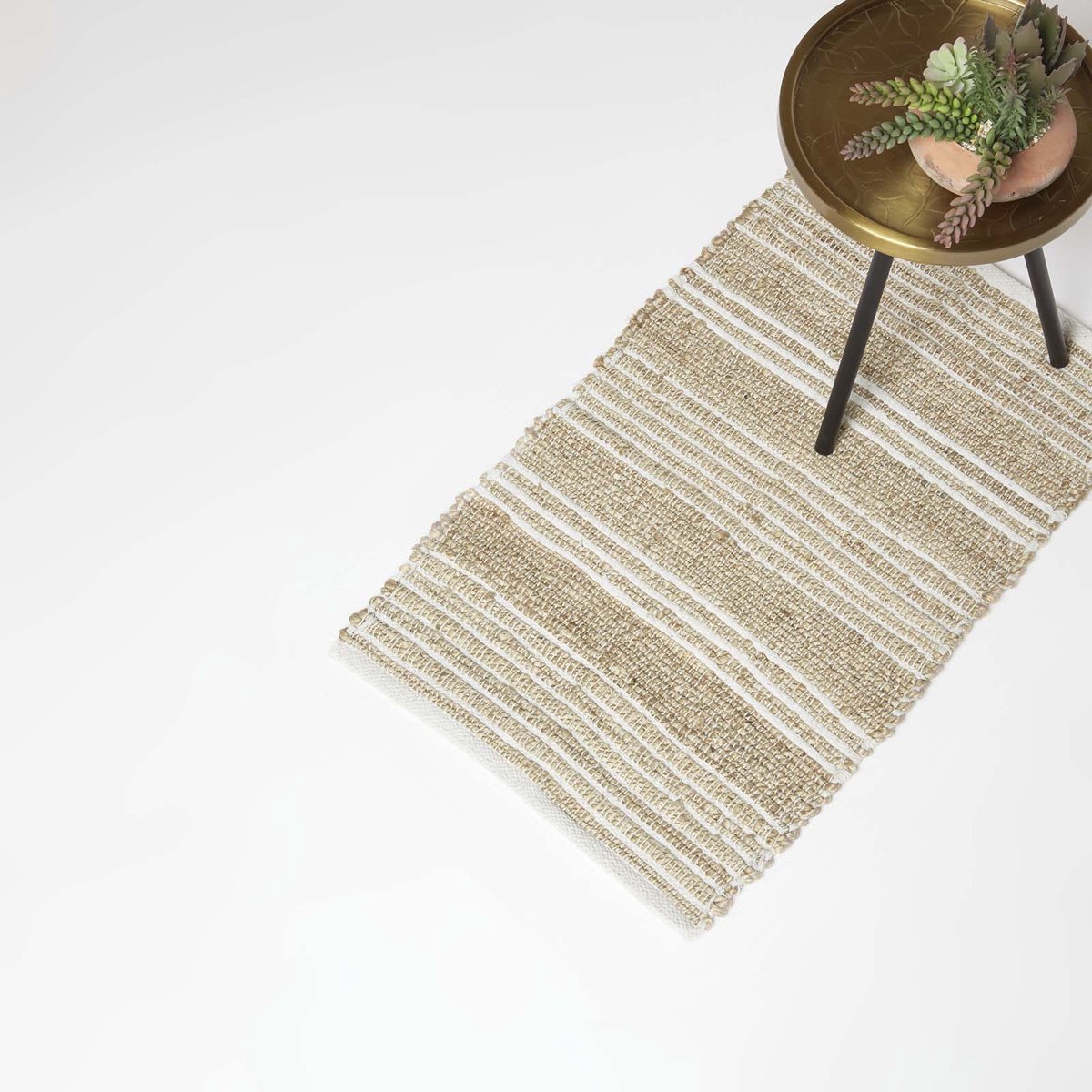 Homescapes jute vloerkleed Arlyn 45 x 70 cm - beige-wit gestreept vloerkleed