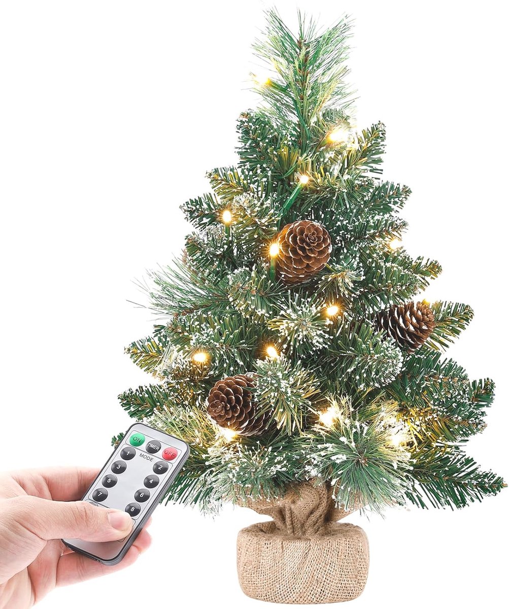 Verlichte mini kerstboom met sneeuw, 40 cm hoog voor kerstdecoratie.