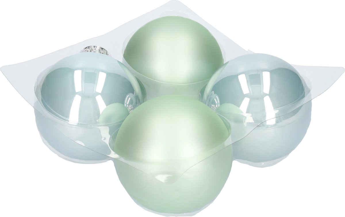 Glazen kerstballen - Set van 4 stuks/100mm - Luxe kerst decoratie - Sfeervolle kerstversiering voor in de kerstboom - Glas - Oyster Grey - Lichtgrijs – foto 5