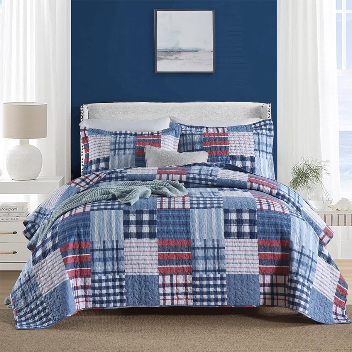 Goodivery ® Elegante Bedsprei Set met Patchwork Design voor Tweepersoonsbed 250 x 270 cm