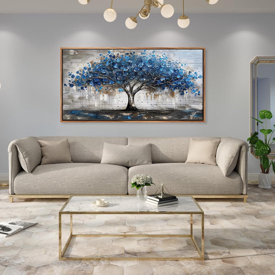 Goodivery ® Art mural moderne en forme d'arbre bleu avec cadre en bois pour des intérieurs élégants