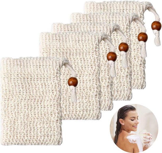 Sac à savon - Porte-savon - Sac à savon - 5 pièces - Réutilisable - Durable - Sac à Shampooing - Naturel - Sac à shampoing - Sac à savon - Soins de la peau