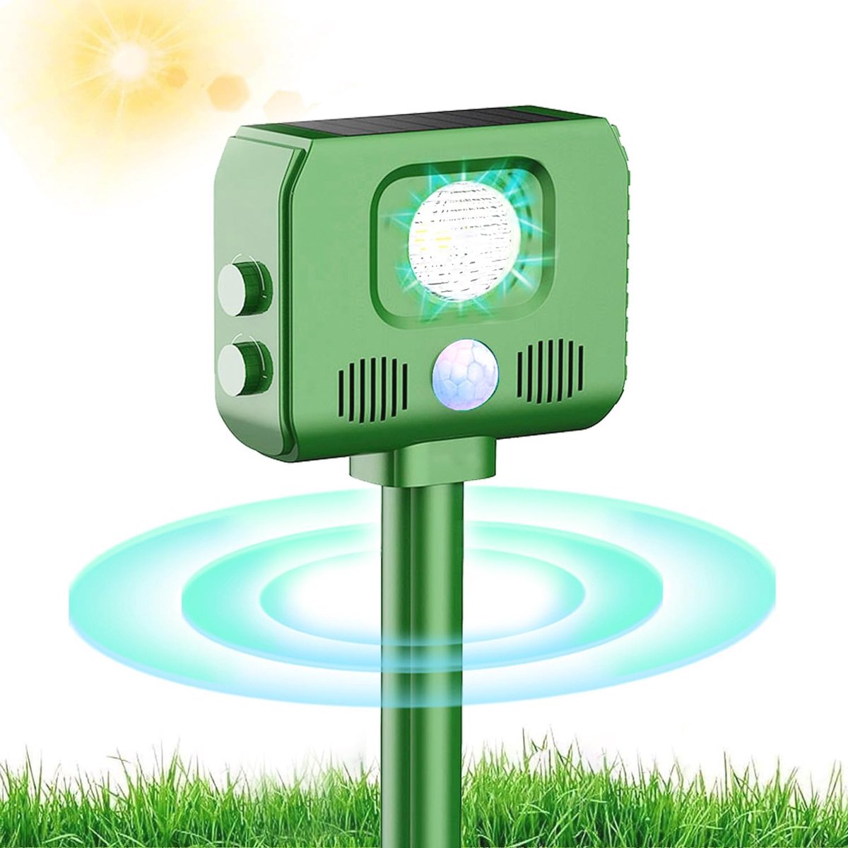 Goedkoopste Ultrasoon Dierenverjager met Zonne-energie - Waterdicht en Verstelbare Frequentie voor het Verjagen van Katten en Andere Dieren