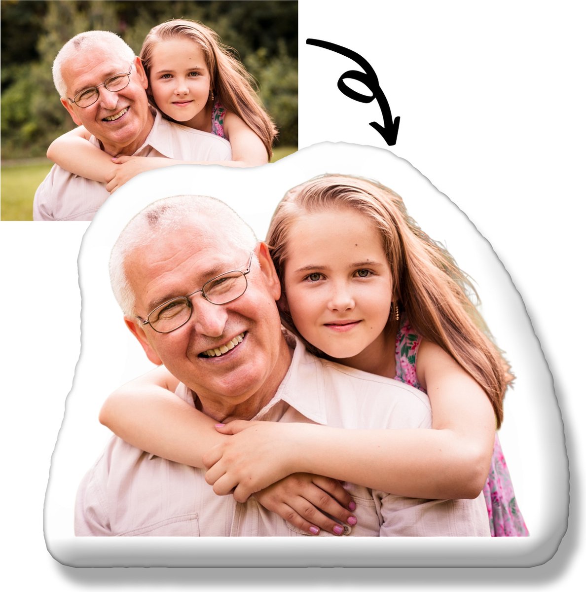 PillowBuddies - Knuffelkussen met Eigen Opdruk - 40 cm - Gepersonaliseerd met je Huisdier, Gezicht, Voertuig enz. - met eigen foto - Hondenkussen - Kattenkussen