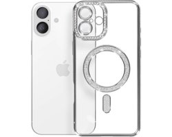 Avizar Diamond hoesje Geschikt voor Apple iPhone 16 Plus bescherming MagSafe Contour Strass, Zilveren