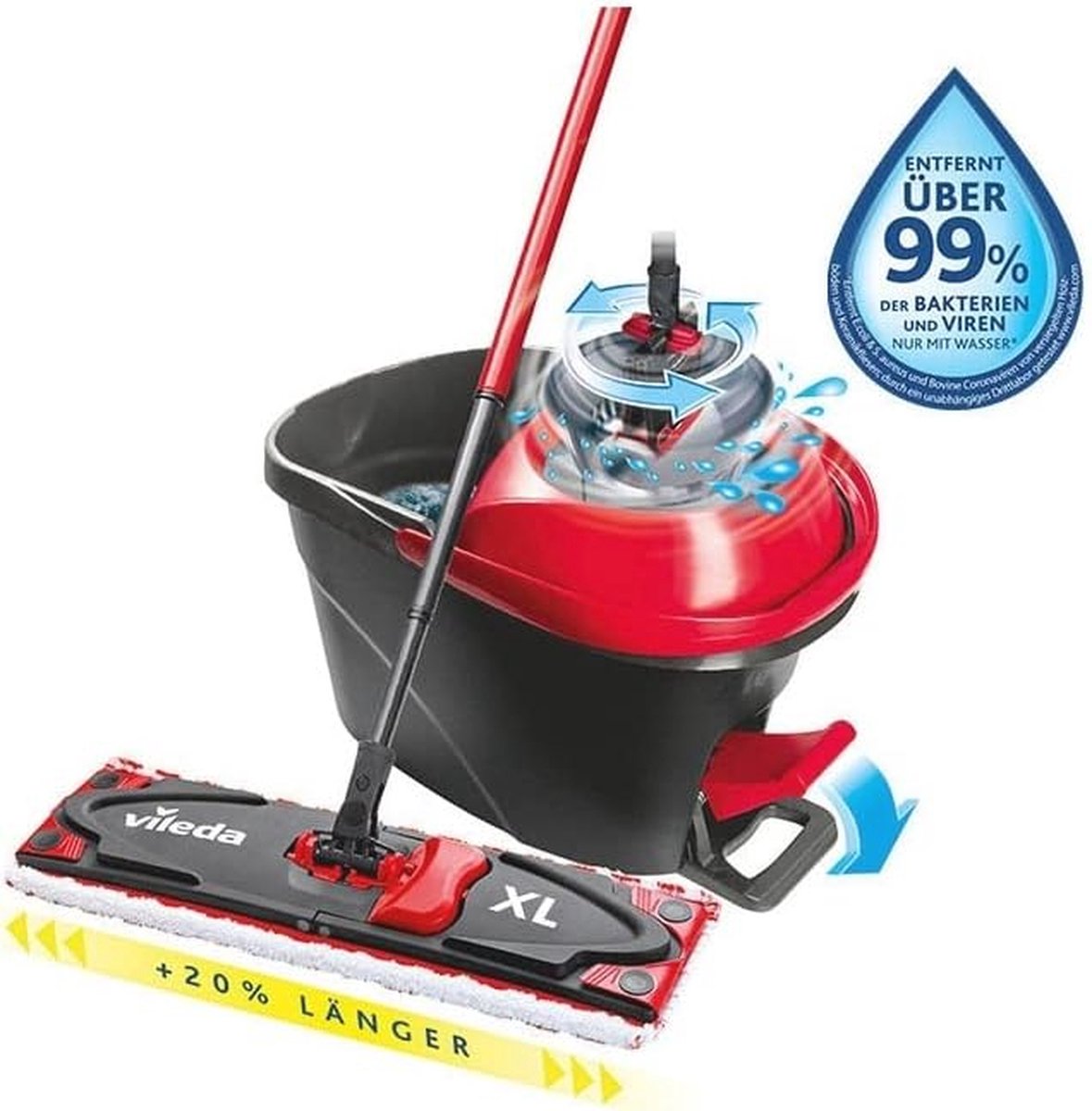 Goedkoopste Complete set mop Ultramax Turbo XL - brede mop voor alle vloeren, ergonomisch en duurzaam, met telescopische steel en pedaalaangedreven pers