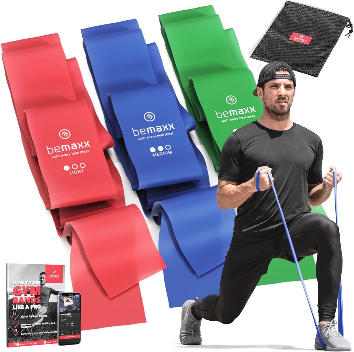 Goedkoopste Weerstandsband Set van 3 - Extra Lange 2m Fitnessbanden met Trainingsgids
