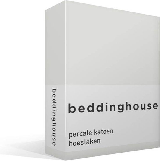 Doos met 'beddinghouse percale katoen hoeslaken' in gebroken wit.
