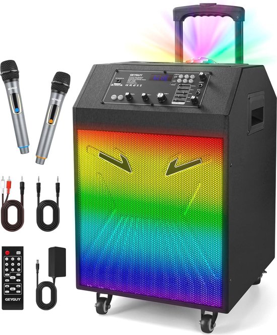 Draagbare set voor karaoke-partysysteem - luidspreker van 20 W 12 touchscreen 2 Bluetooth-microfoons | Cool Mania